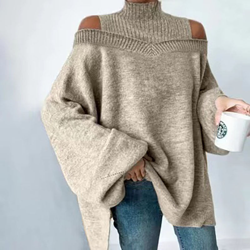 Women's Off-Shoulder Turtleneck Long Sleeve Knit Sweater