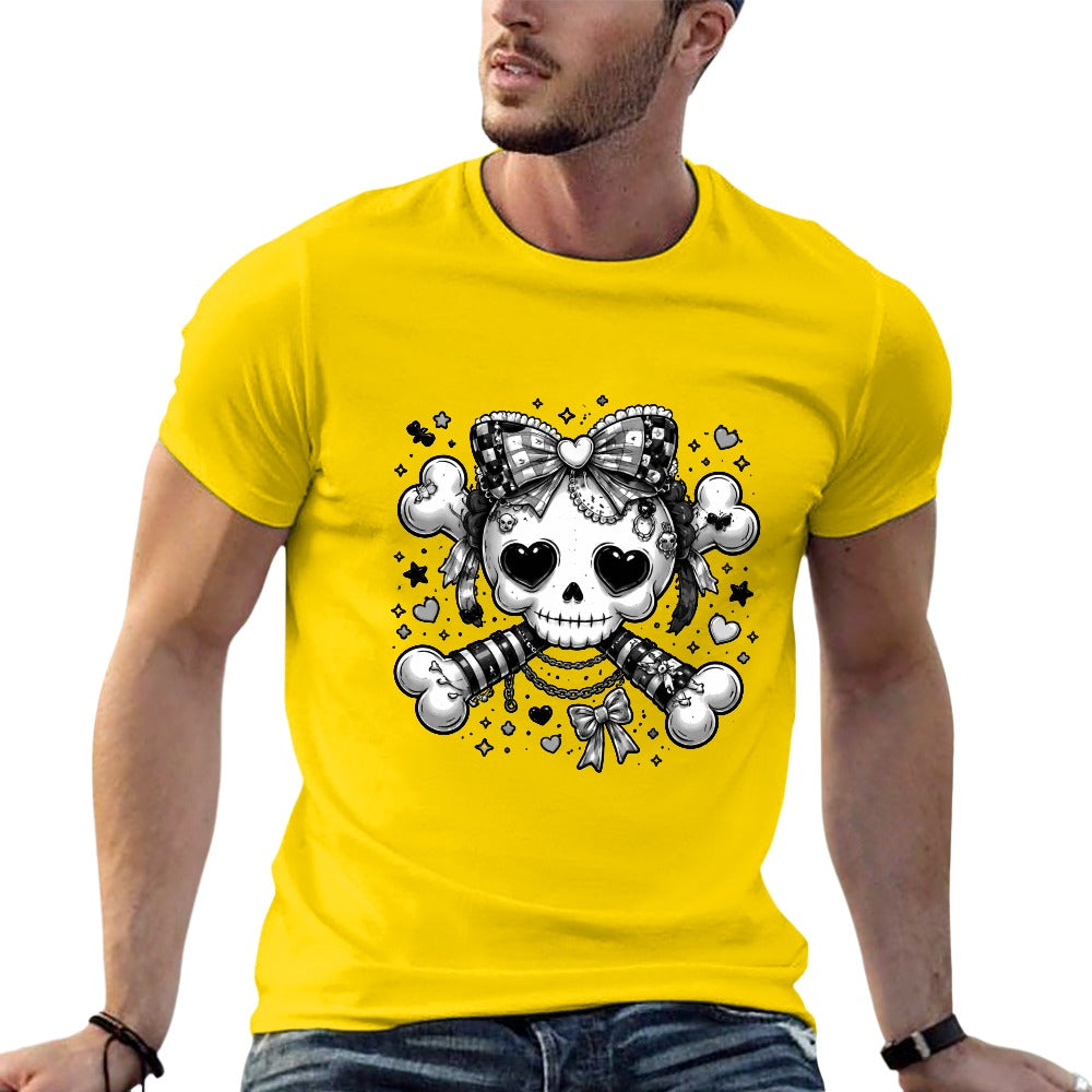 Harajuku Skull Crossbones Men's Short Sleeve Graphic T-Shirt - Yellow - Image 6