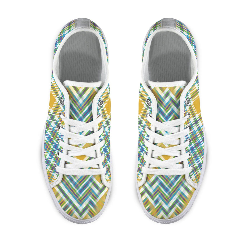 Yellow Plaid Canvas Low Top Sneakers for Women Stylish Casual Wear - Image 2