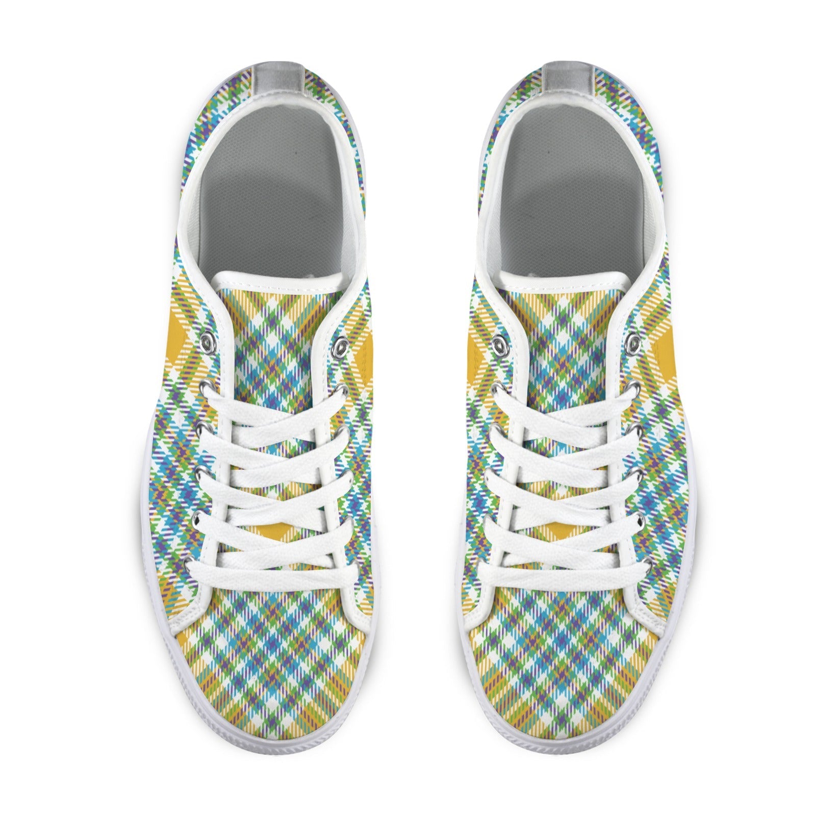 Yellow Plaid Canvas Low Top Sneakers for Women Stylish Casual Wear - Image 2