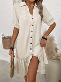 Women's Puff Sleeve Ruffled Hem Mini Dress