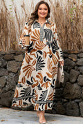 Plus Size Boho Abstract Long Sleeve Maxi Dress