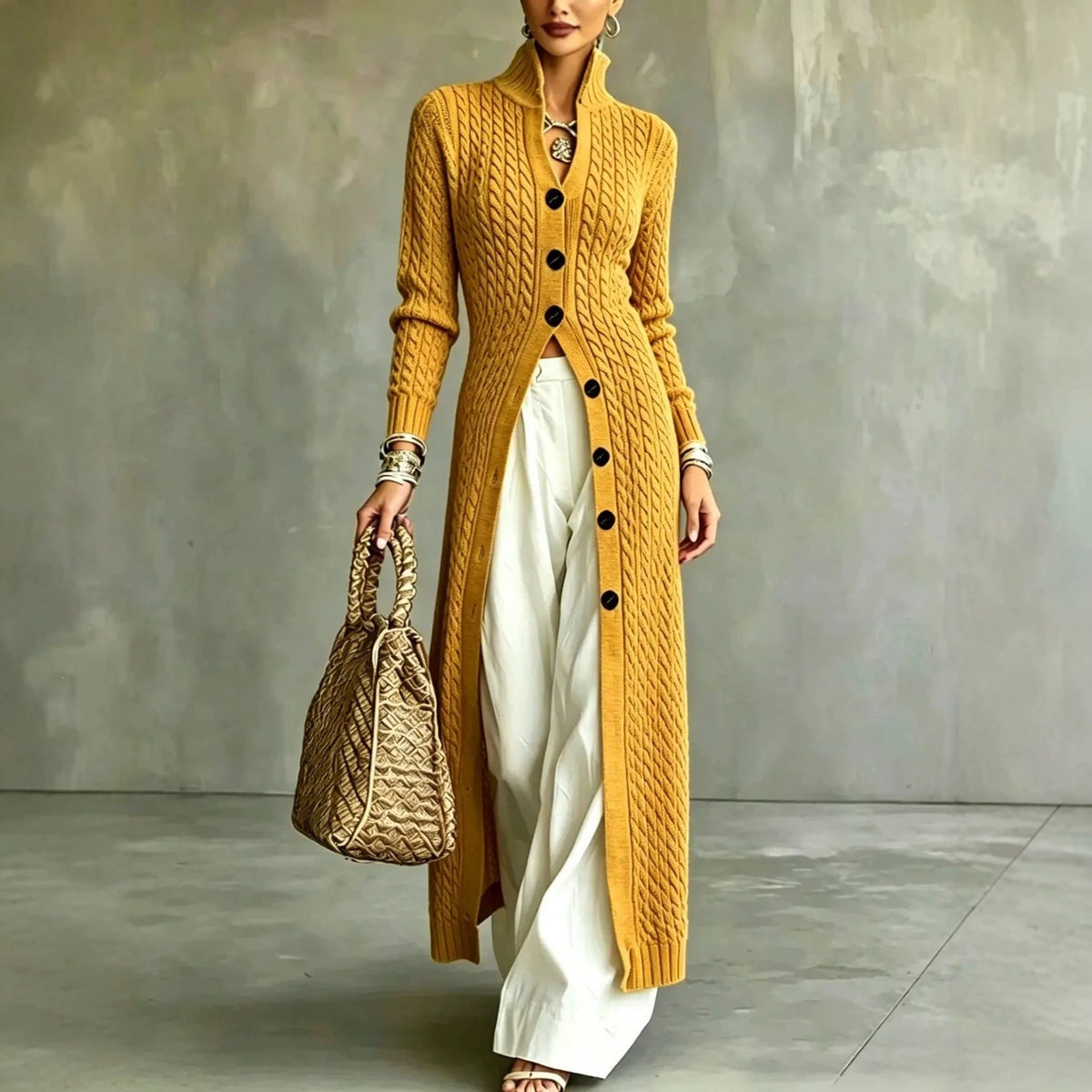 Women's Long Button-Front Knit Cardigan