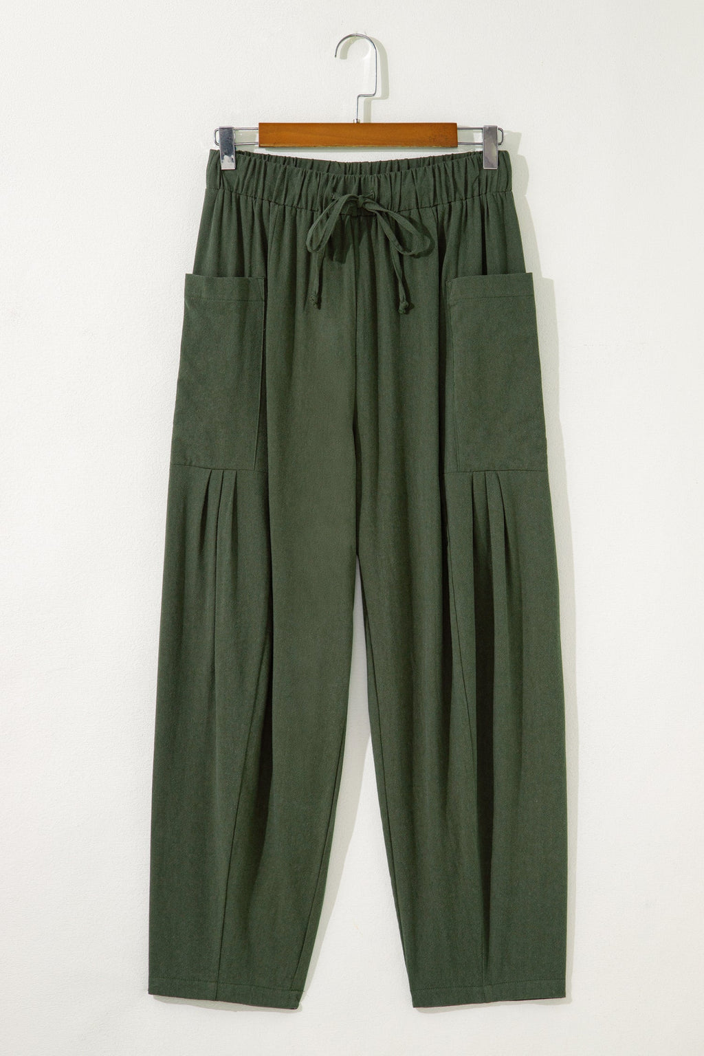 Jungle Green Drawstring Barrel Leg Casual Pants