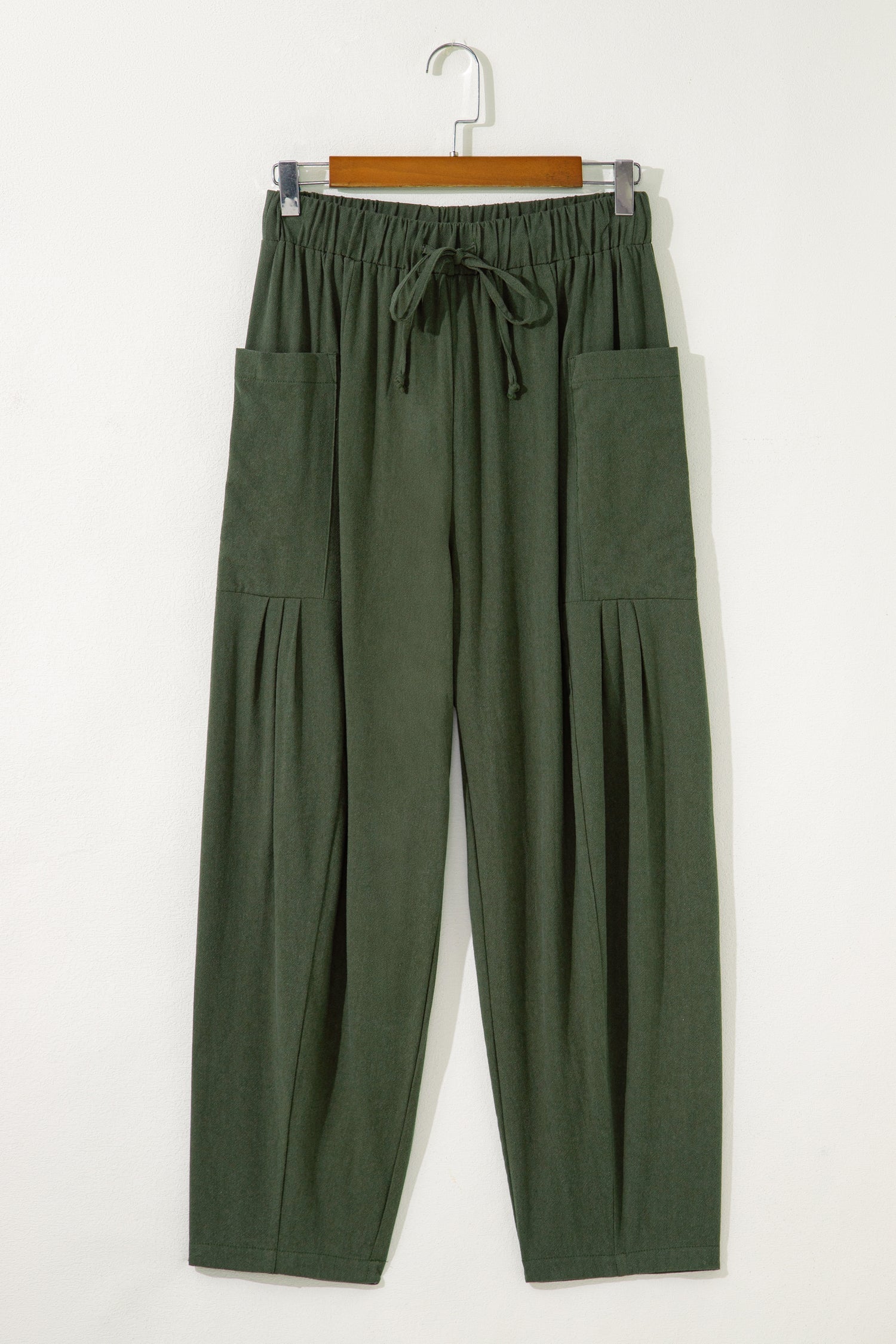 Jungle Green Drawstring Barrel Leg Casual Pants