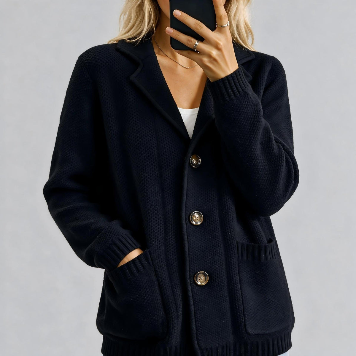 Women's Suit-Collar Thickened Knit Cardigan Coat