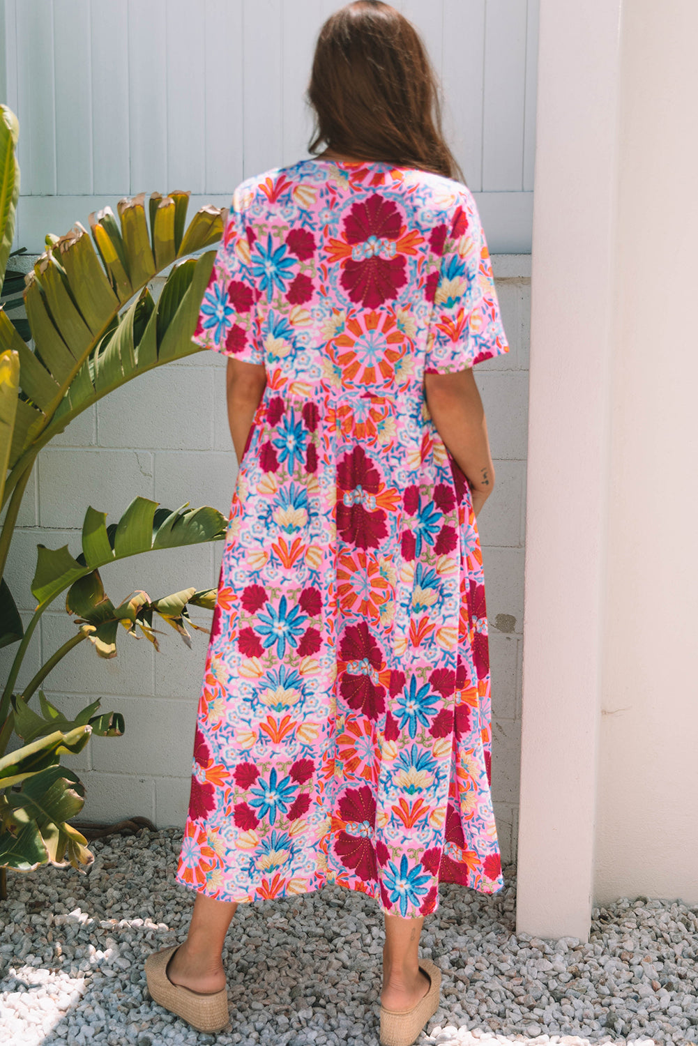 Women's Floral Tie-Front Midi Dress