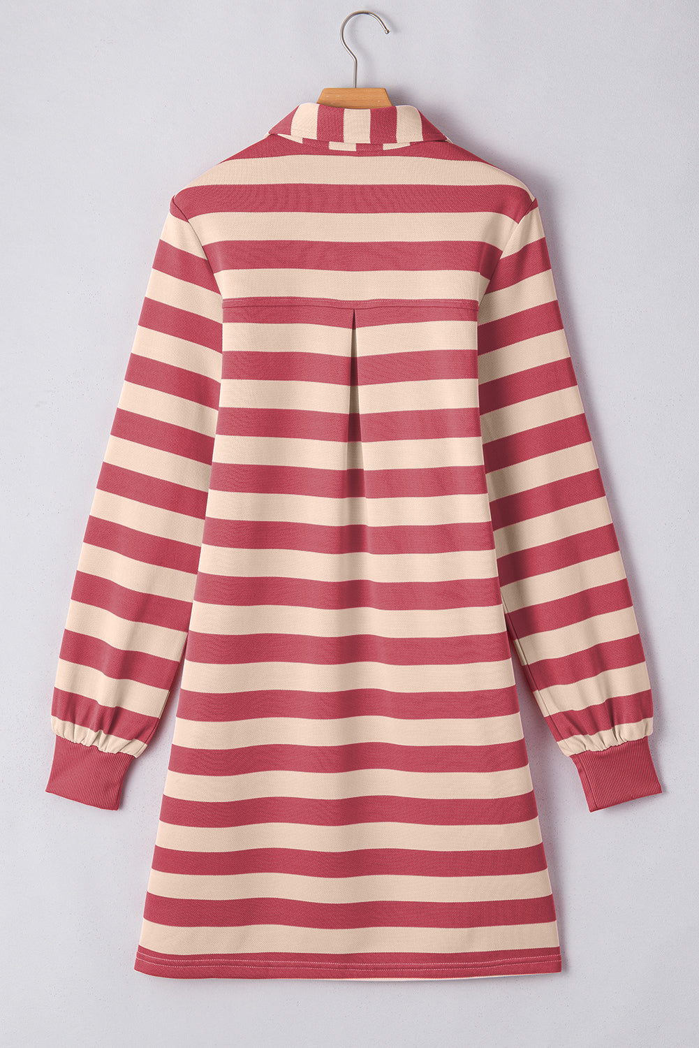 Contrast Striped Collar Long Sleeve Mini Dress in Knit Fabric