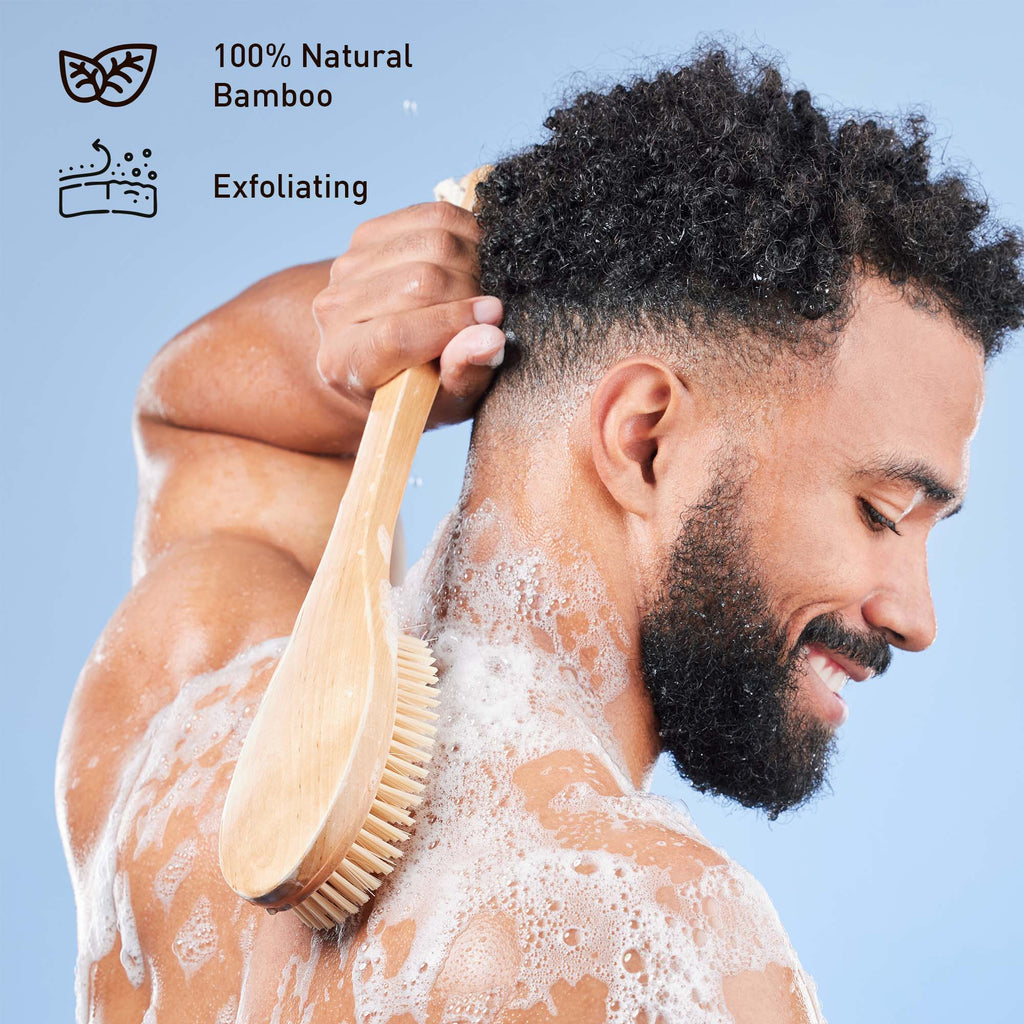 Bath Body Brush With Long Bamboo Handle
