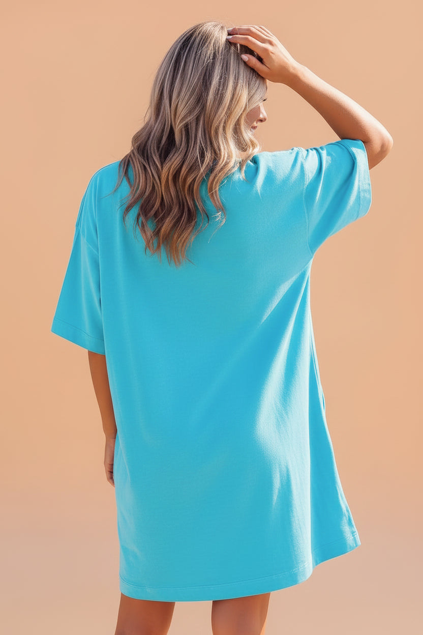 Solid Drop Shoulder Mini T-Shirt Dress - Oversized Cotton Casual