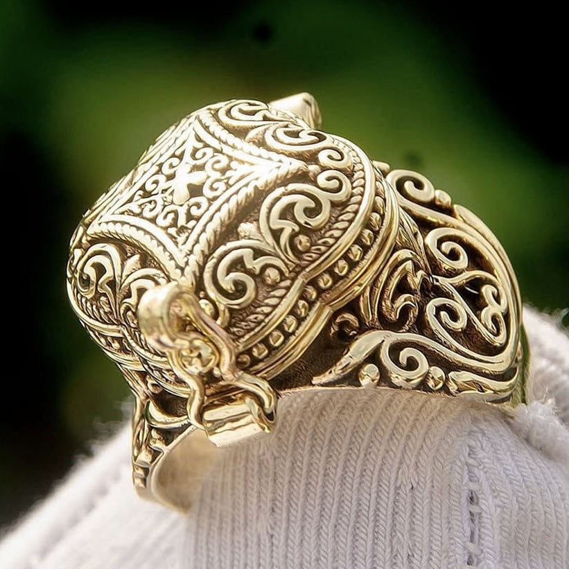 Sanjie Cross-Border Men's Hand Accessories Ethnic Style Men's Ring Flip Ring Engraved Floral Jewelry Personalized Trend