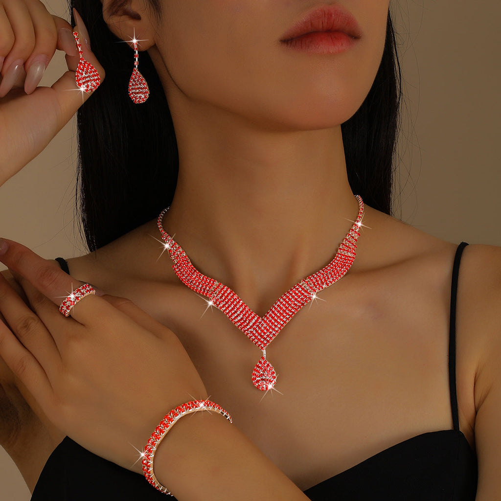 Luxury Chain European And American Wedding Jewelry Jewelry Set Bridal Wedding Supplies Necklace Earrings Bracelet Ring Head