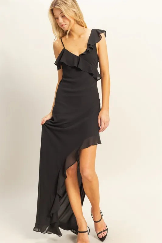 HYFVE Chiffon Ruffle Trim Midi Dress