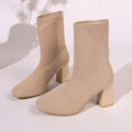 Knitted Round-Toe Sock Boots — High Heel Booties Women