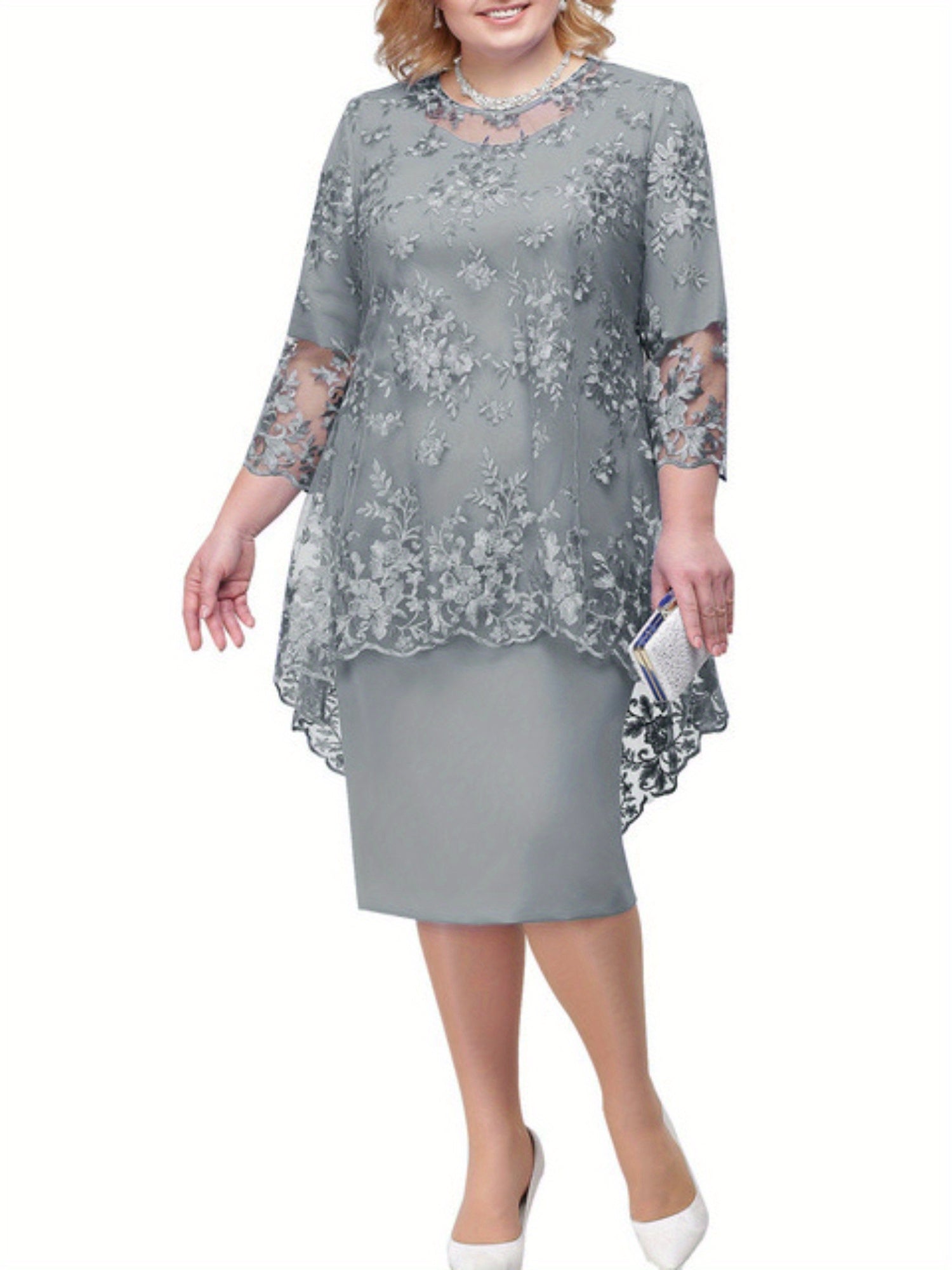 Women's Elegant Lace Two-Piece Evening Dress