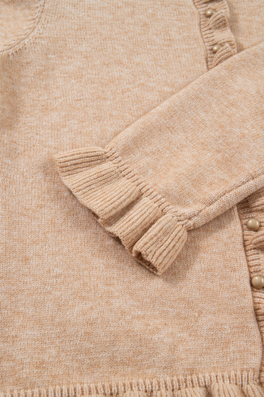 Solid Ruffle Trim Button Front Cardigan