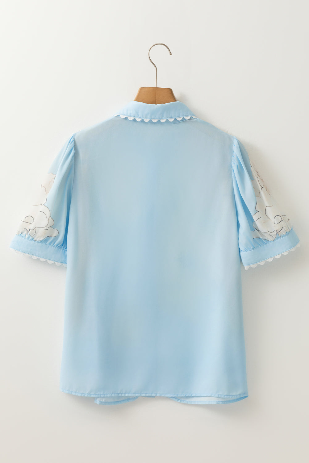 Floral Ric-Rac Edge Puff Sleeve Button-Up Shirt