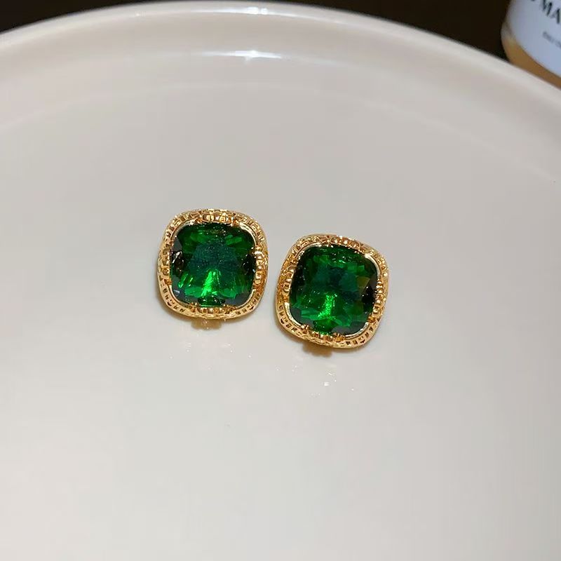 Emerald Stud Earrings in Silver, Elegant Minimalist Fine Jewelry