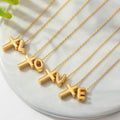 Custom Initial Bubble Letter Cross Pendant Gold Tone Necklace