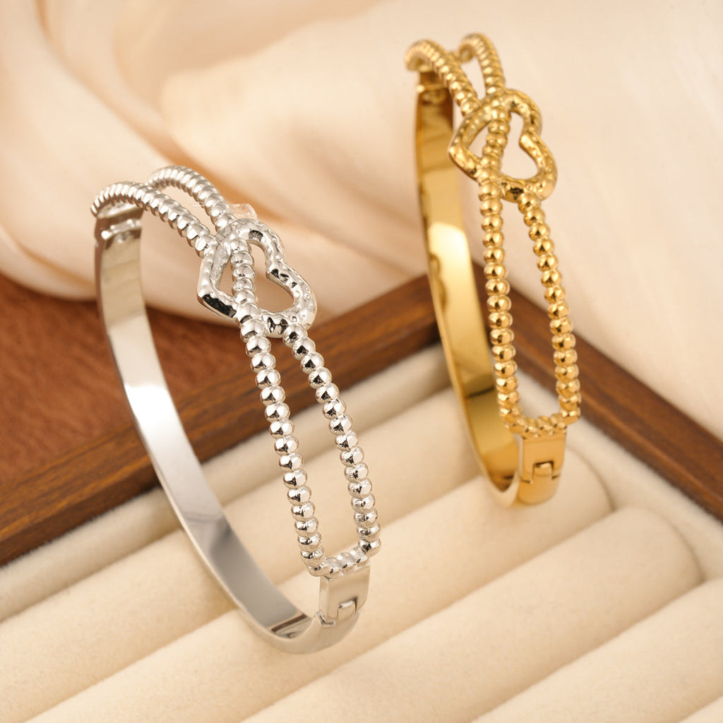 European American Style Women Bangle, Niche High End Hollow Out Heart Double Layer Design, Light Luxury Fashion Hand Jewelry