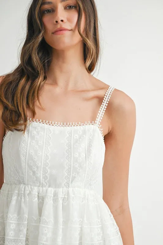 White Eyelet Lace Babydoll Mini Cami Dress