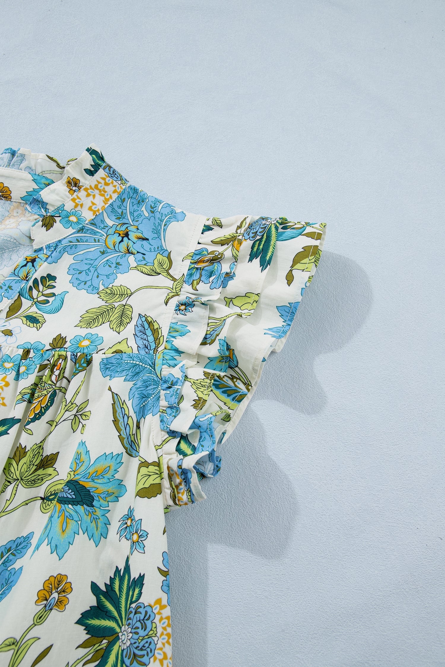 Floral V-Neck Mini Dress with Triple Ruffle Sleeves