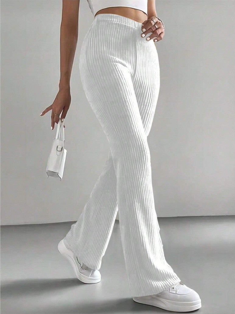 Women's Solid Rib-Knit Pull-On High-Waisted Jogger Pants
