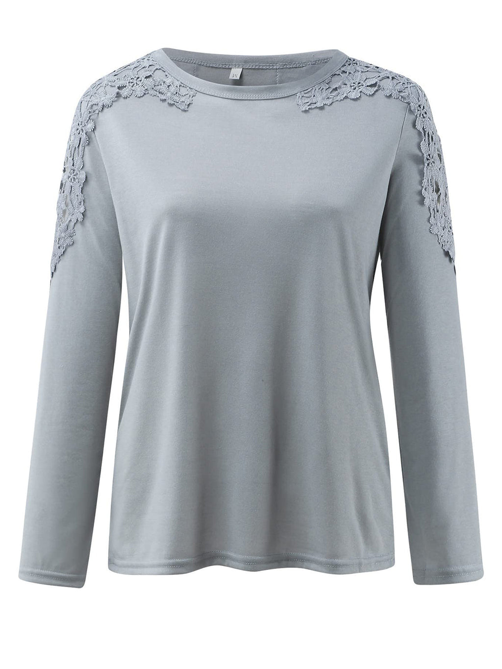 Women's Grey Long Sleeve T-Shirt with Delicate Floral Lace Detail - Image 3