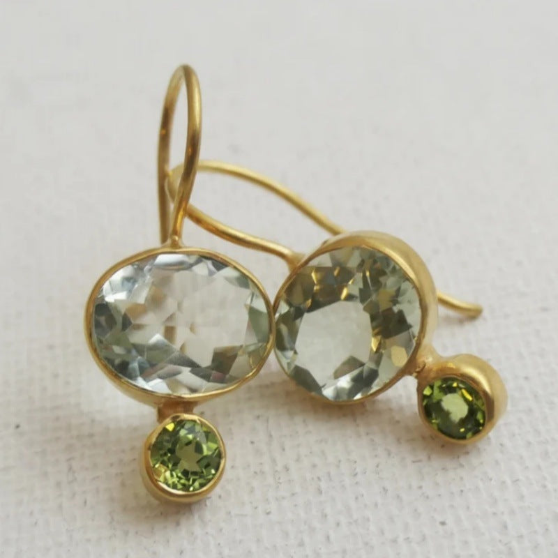 Elegant Green Crystal Drop Earrings Gold Tone Brass Women Daily Party Fashion Jewelry Gift Versatile