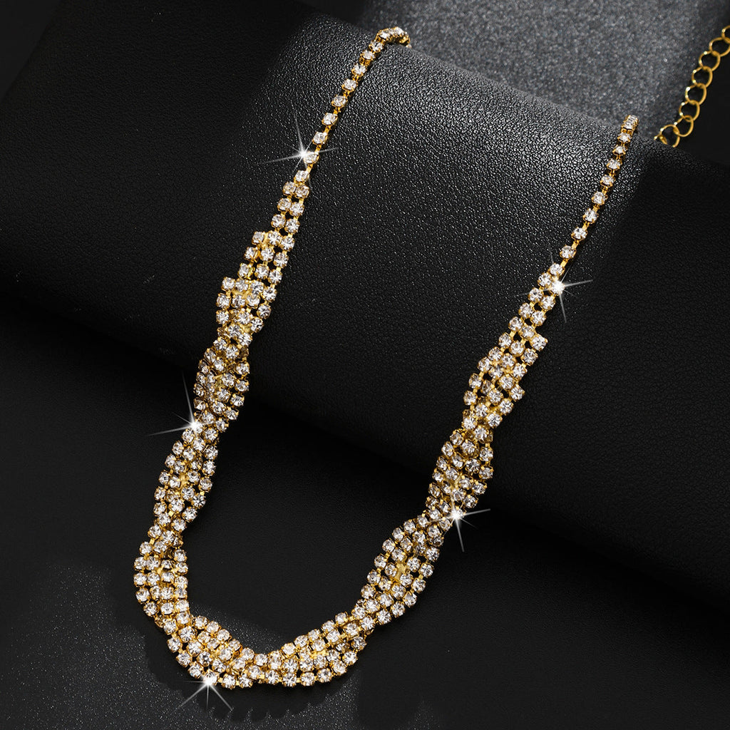 Women's Jewelry Necklace Short Clavicle Necklace Claw Chain Rhinestone Jewelry Tassel Earrings Versatile Accessories Holiday Gift Batch