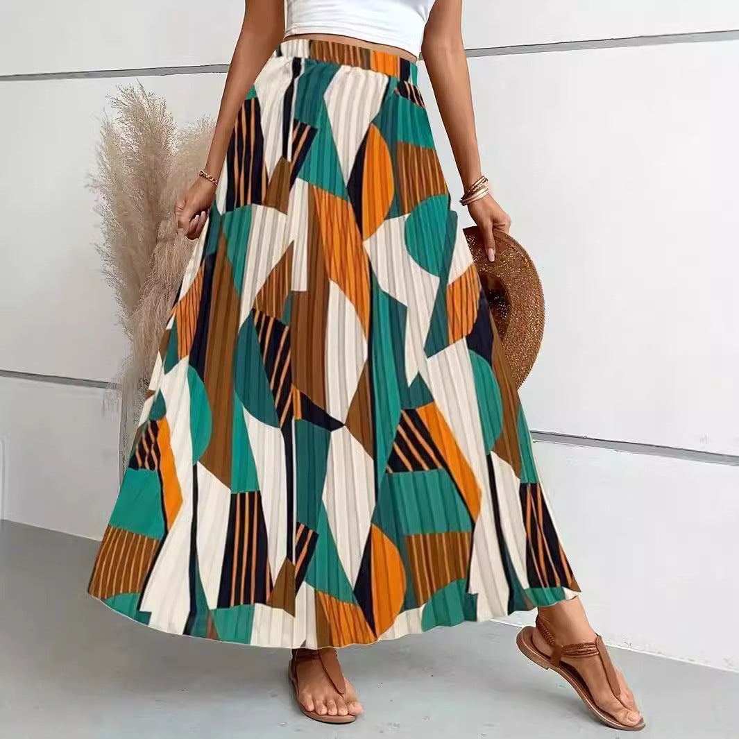 Geometric Print A-Line Midi Skirt for Women - Modern Artistic Style