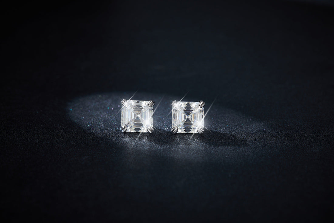 Emerald Cut Moissanite Stud Earrings 6x8mm S925 Silver Octagon