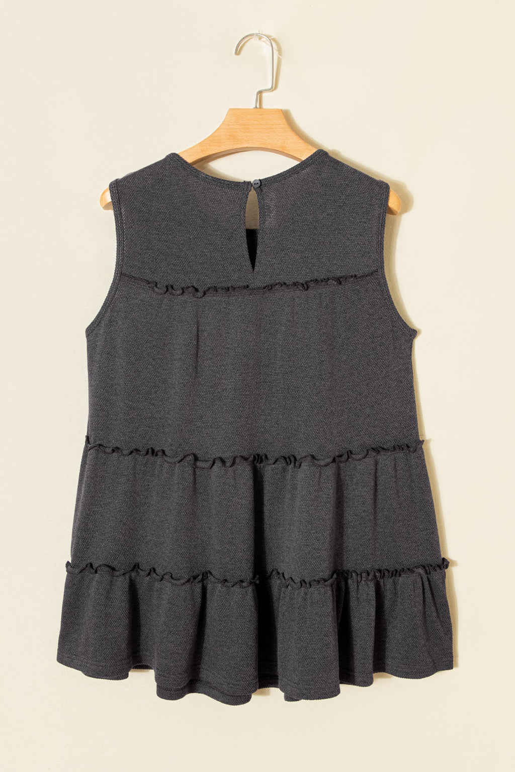 Dark Grey Tiered Frill Trim A-Line Tank Top