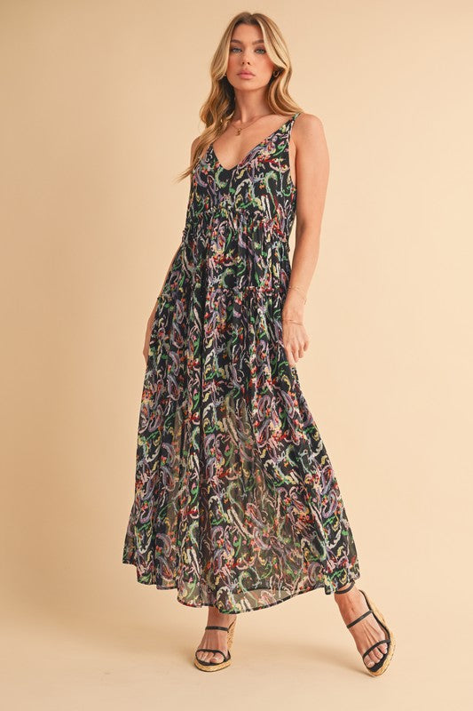 Printed V-Neck Frill Tiered Cami Dress – Playful Summer Fashion