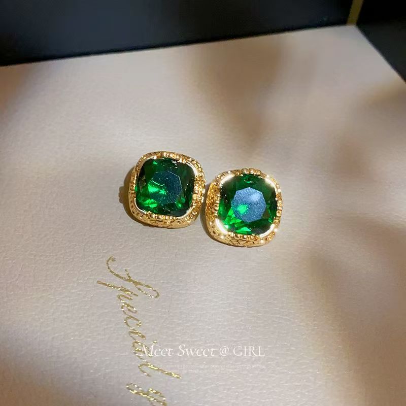 Emerald Stud Earrings in Silver, Elegant Minimalist Fine Jewelry