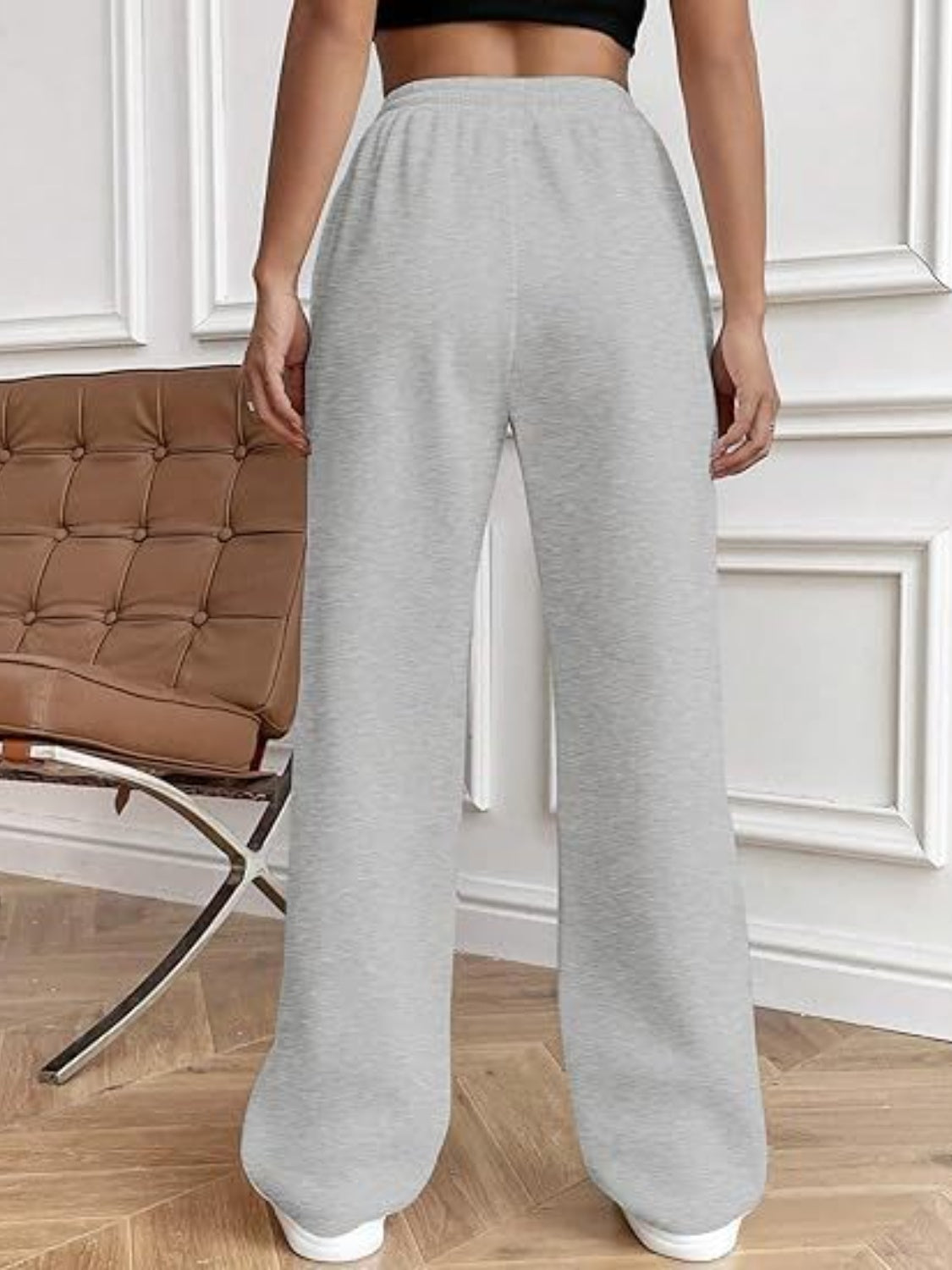 Women's High-Waisted White Drawstring Wide Leg Pants with Pockets - Image 11