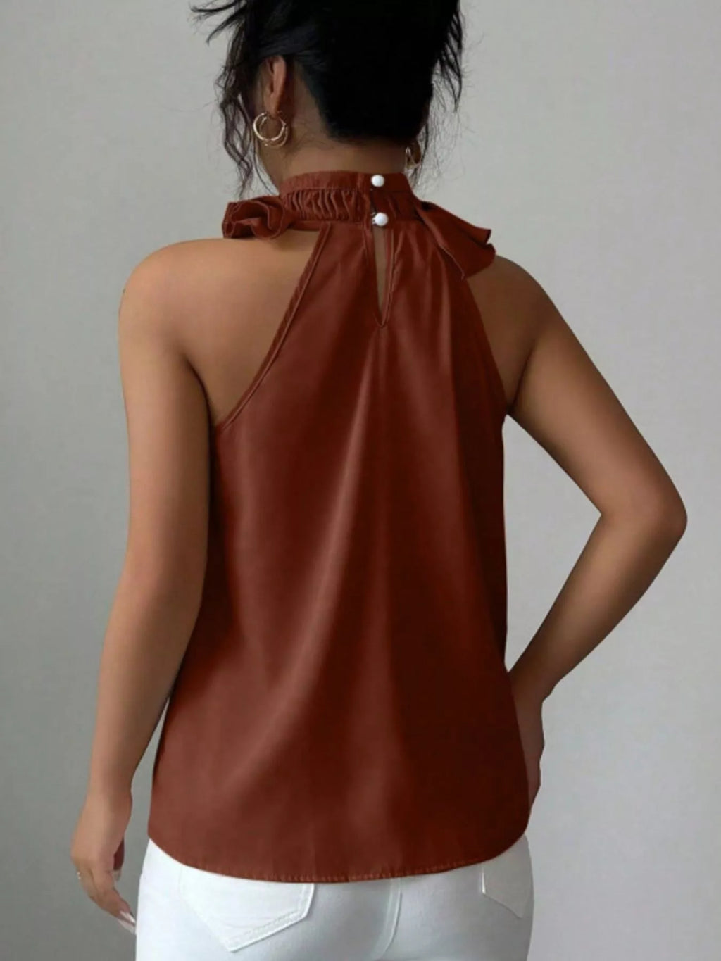 Ruffle High Neck Sleeveless Tank