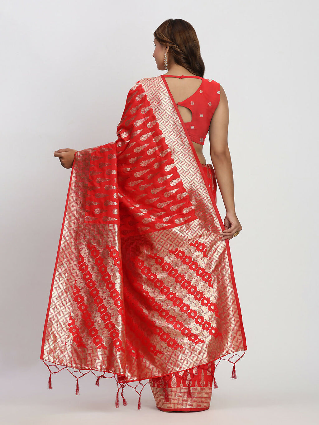 Banarasi Silk Saree in Classic Red with Matching Blouse