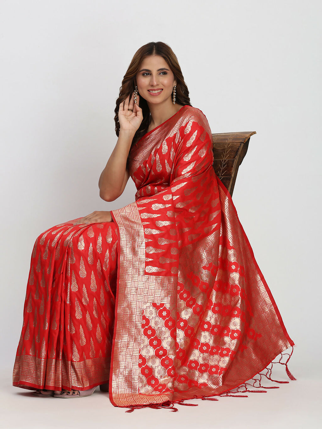 Banarasi Silk Saree in Classic Red with Matching Blouse