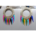 Sun motif oxidized silver earrings with colorful alloy charms