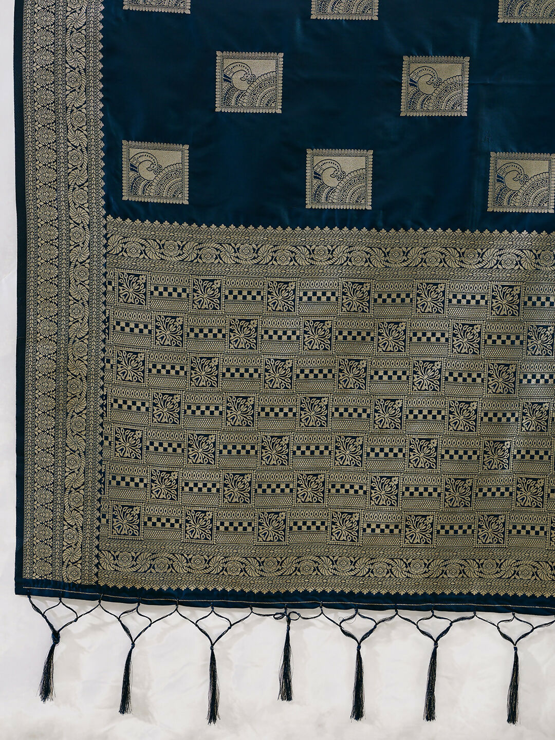 Teal Blue Silk Blend Saree with Matching Blouse Piece