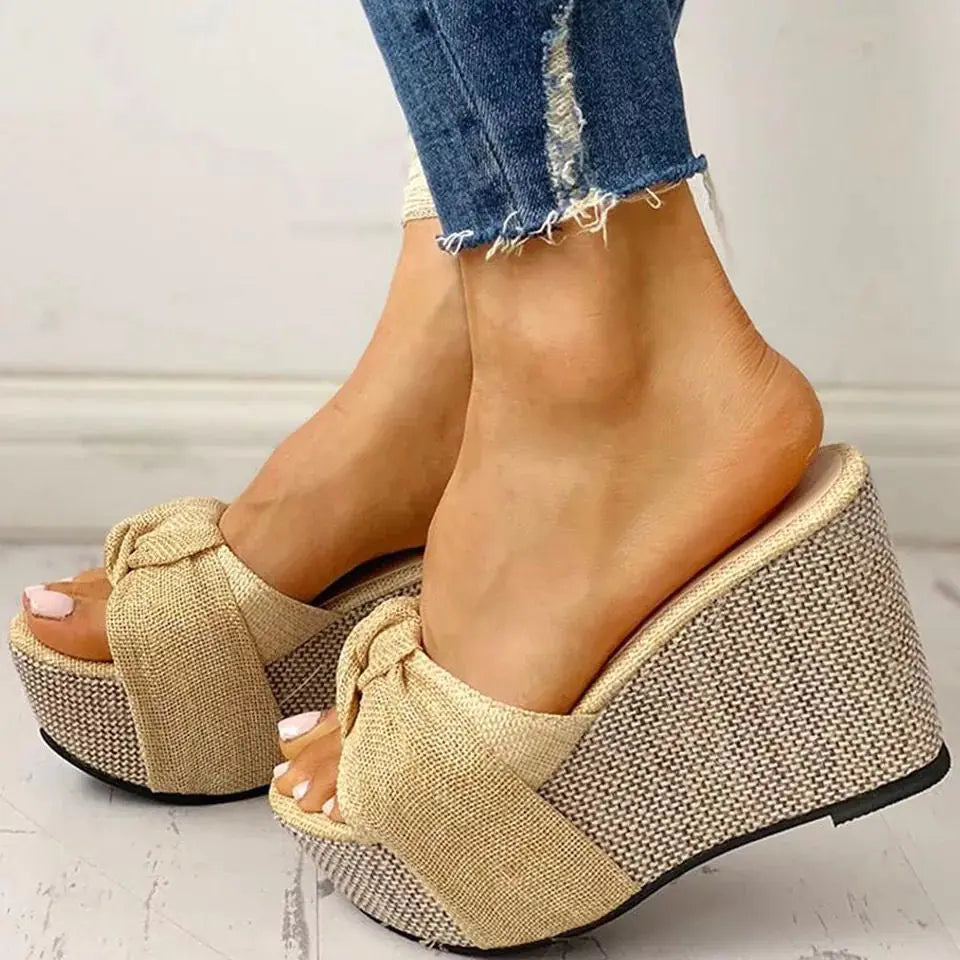 Women's Wedge Bow Sandals Comfortable Slip-On Platform Shoes - Image 18