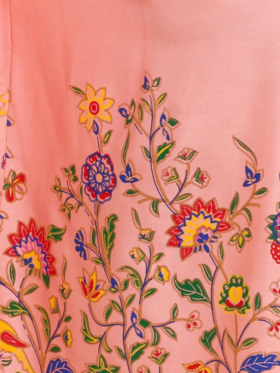 Peach Floral Print Wide Leg Palazzo Pants - Soft Rayon Fabric