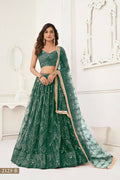 Bottle Green Butterfly Net lehenga with mirror and sequence embroidery