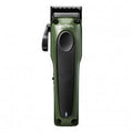 S-BLADE 1 professional cordless hair clipper in military olive green and matte black with metallic accents.