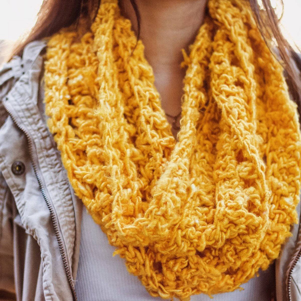 Elderidge Ribbed Banana Cowl Crochet Kit - Vibrant Mustard Yellow