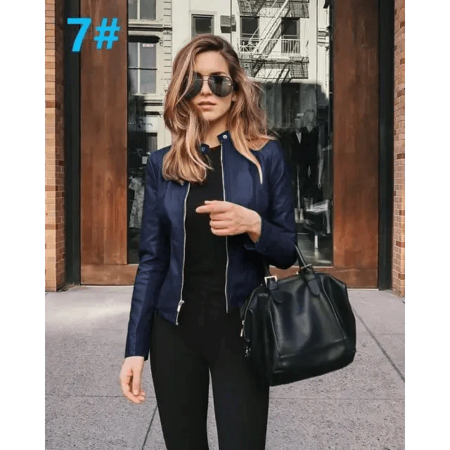 Women's Faux Leather Moto Jacket with Adjustable Belt and Zippers