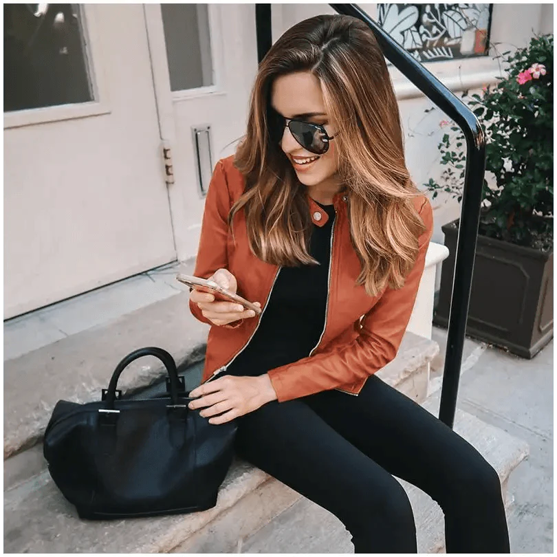 Women's Faux Leather Moto Jacket with Adjustable Belt and Zippers