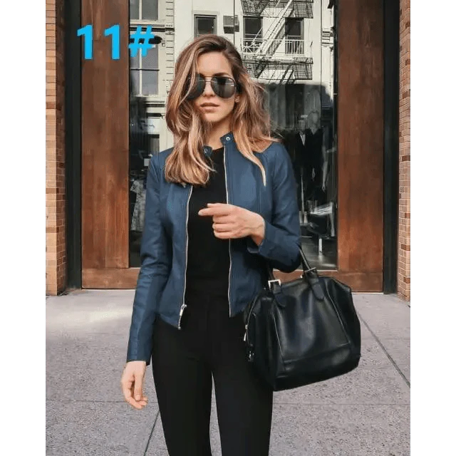 Women's Faux Leather Moto Jacket with Adjustable Belt and Zippers