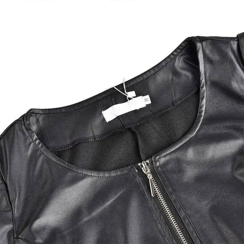 Women's Faux Leather Moto Jacket with Adjustable Belt and Zippers